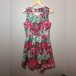 Talbots Impressionist Floral Print Dress 8 Petite Watercolor Fit & Flare Stretch